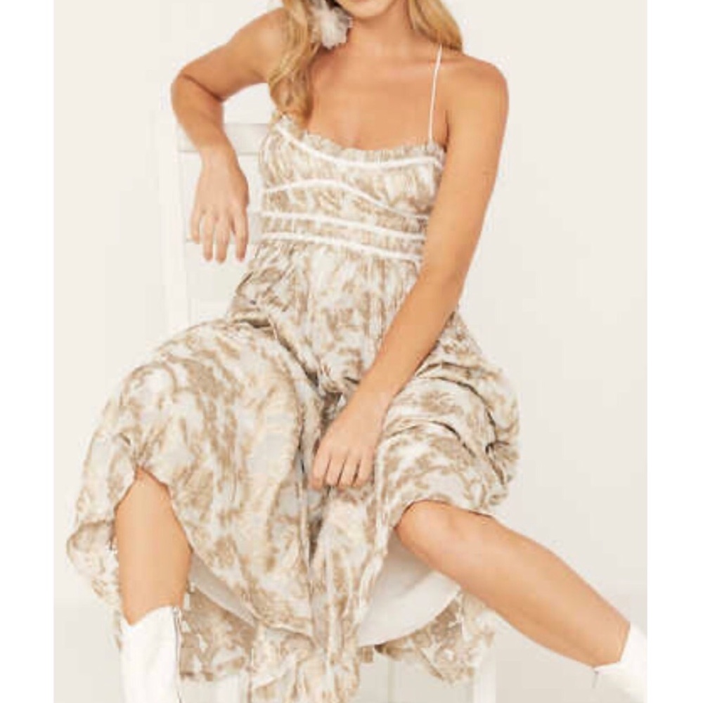 New Free People Charlie Bustier Corset Small Ivory Gold Metallic Jacquard Maxi